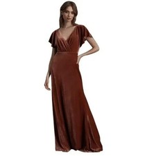 Jenny Yoo Elliss Flutter Sleeve Open Back Velvet Maxi Dress size 19 English Rose