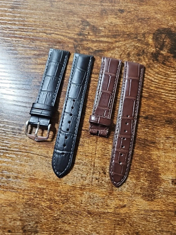 Auténtica correa HIRSCH 20mm negra en relieve y correa de cuero de cocodrilo marrón de 20mm Foto 2 de 4