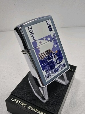 ORIGINAL Zippo Feuerzeug 20 EURO BANKNOTE WÄHRUNG High Polish Chrome 1998 NEU