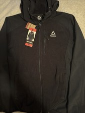 Reebok Unisex M Black Zip Front Hooded Jacket Mixed Media Fleece Hoodie NWT