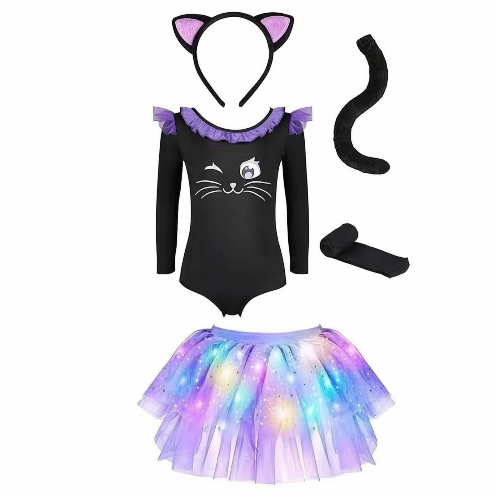 Disfraz de gato con diadema deslumbrante conjunto de disfraces lindo para carnaval, niños