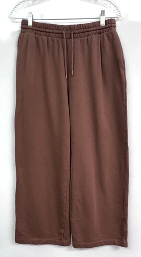 OLD NAVY WOMENS MEDIUM PETITE BROWN WIDE LEG DRAWSTRING SWEATPANTS