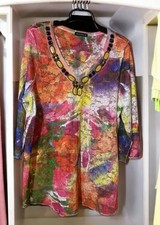 DAVID CLINE Women’s Tunic Top Size 2X Floral Studded Rhinestones Made In USA