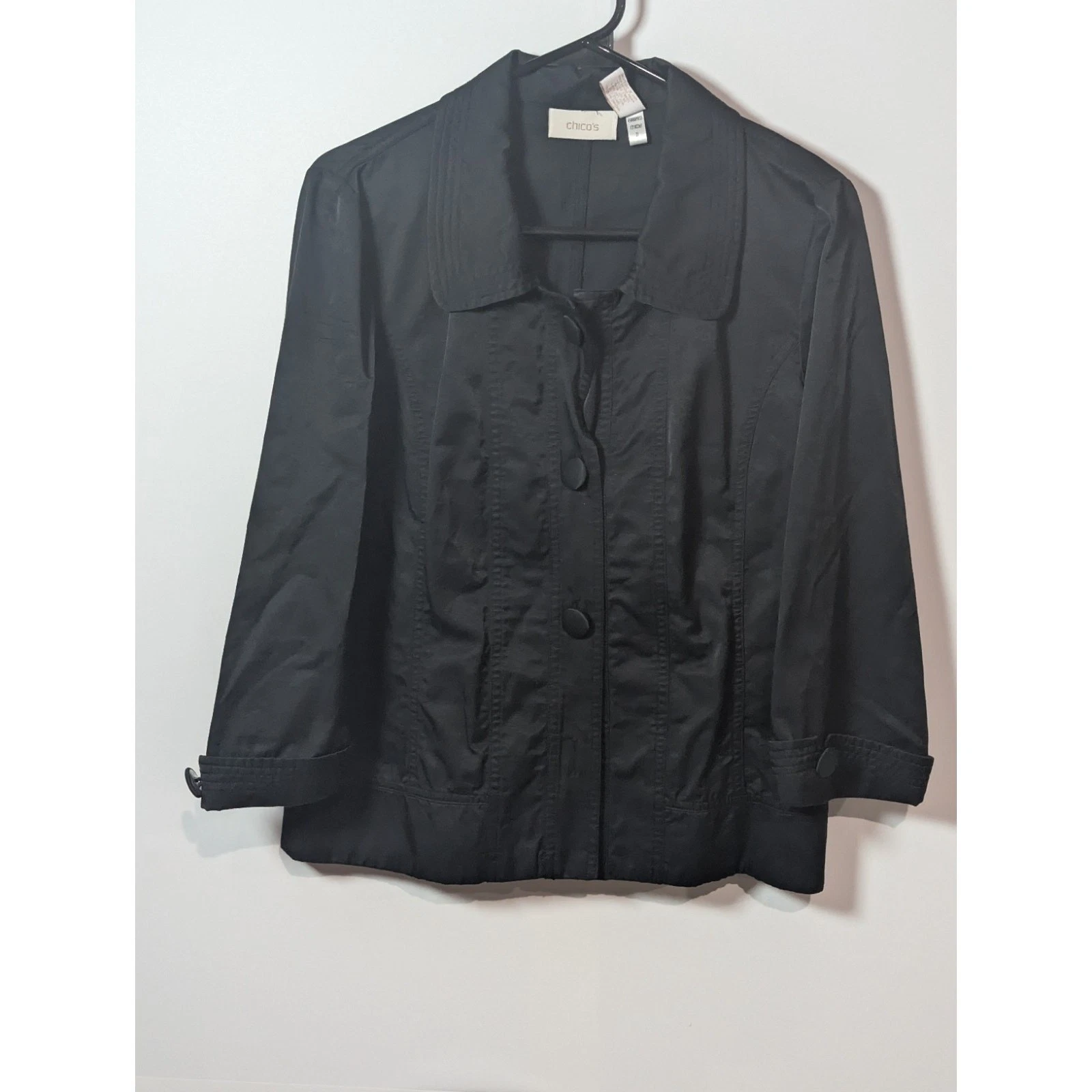 Chico's Jacket Black Size Medium Pockets Lightweight Blazer Preppy Dark Academia