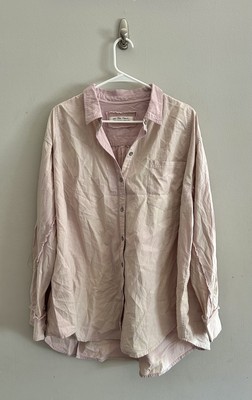 We The Free People Oxford Dreams Button Down Distressed Shirt Silverberry Size M