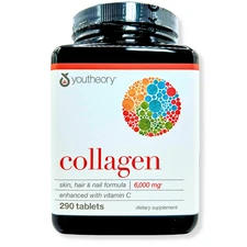 Youtheory Collagen 6000mg with Vitamin C – Hair, Skin & Nail Support – 290 Tabs
