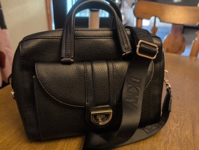 NEW DKNY Crossbody Bag Purse  Black top Handle Removable Logo Strap Pockets 