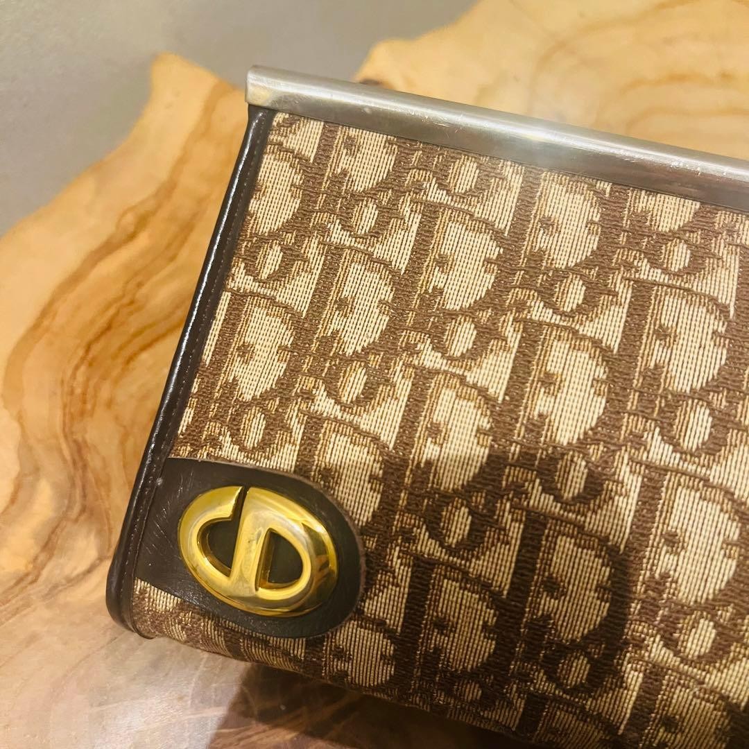 Christian Dior Clutch Bag Canvas Leather Brown Beige Navy Women's Authentic thumbnail 15