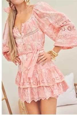 $475 Loveshackfancy Tayton Mini Dress Coral Pink Embroidered Love Shack Fancy 