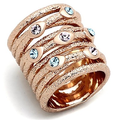 Rosegold Cocktail Ring lang Blautopas Lünette Designer