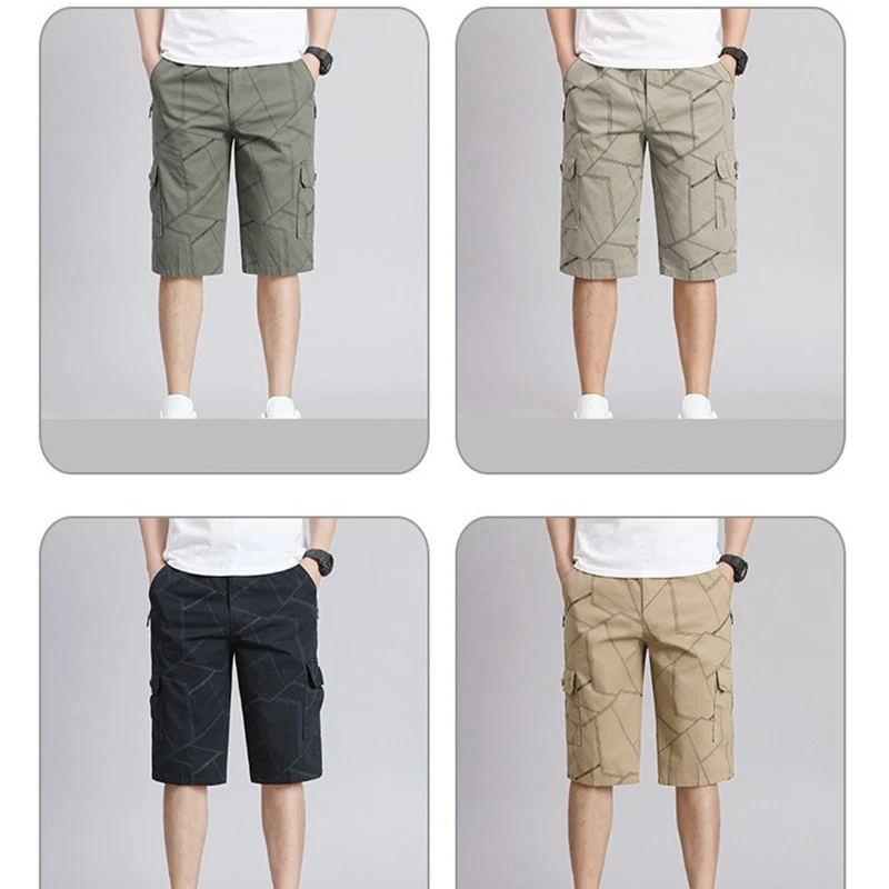 Mens 3/4 Shorts Elasticated Waist Knee Length Cargo Combat Three Pants - Image 2 of 4