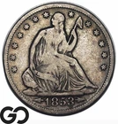 1853 Seated Liberty Half Dollar w/ Arrows & Rays, Tougher Type Coin
