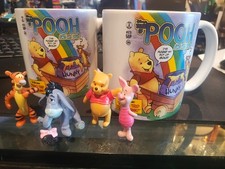 Disney Winnie the Pooh Full-Color Ceramic Mug 16 fl oz pair with 4 figurines 