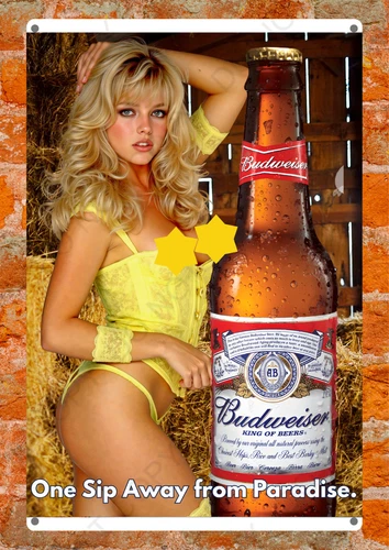 Sexy Blonde King Of Beers Pin-Up Metal Sign Vintage Style Wall Bar Decor Read De