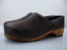 Men's 12.5 13 sz 46 Sanita Jamie Wood Clogs Antique Brown Leather Slip-On Shoes