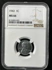 1943 1C  Lincoln Wheat One Cent NGC MS66   8155835-053