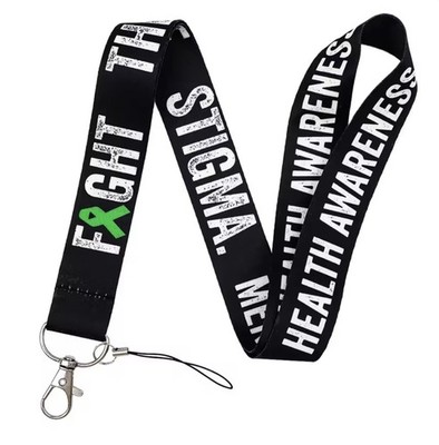 Fight The Stigma Green Ribbon Mental Health Awareness Anxiety Neck Lanyard