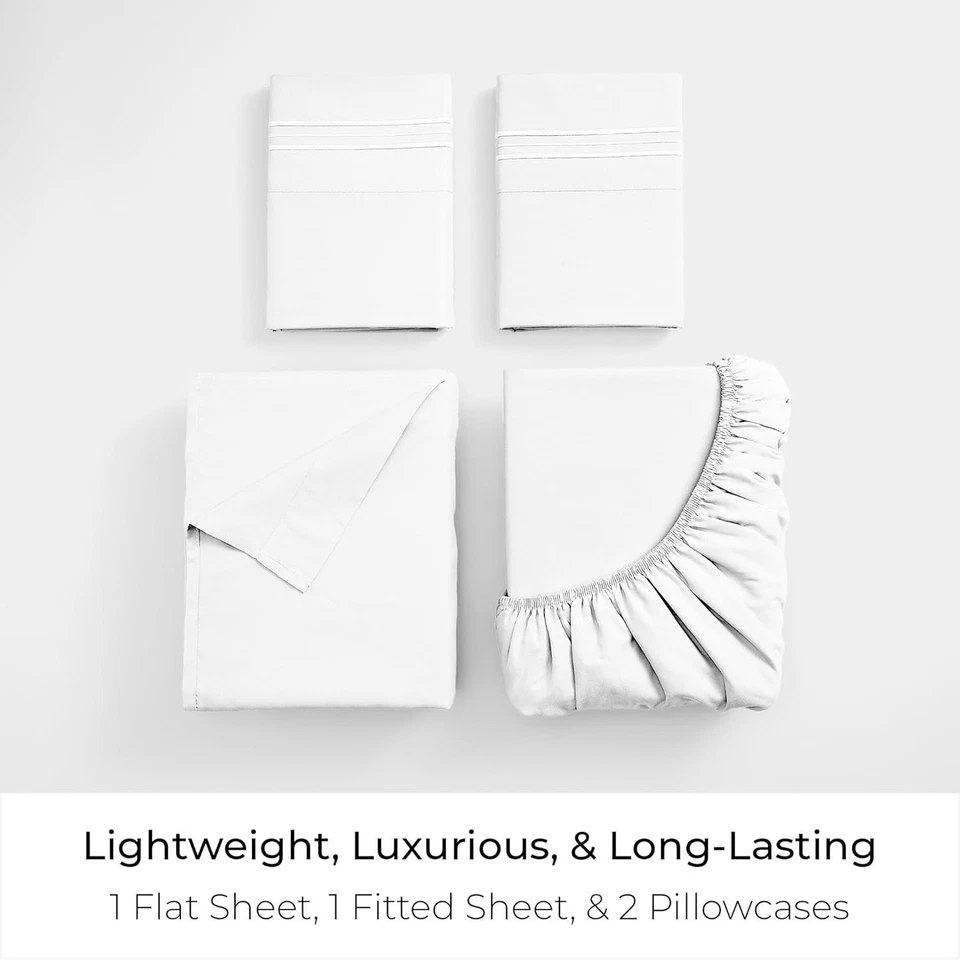 Juego de sábanas Queen - 4 piezas ropa de cama de lujo extra suave resistente a la decoloración de arrugas NUEVO Foto 3 de 4