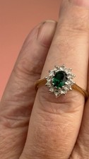 Vintage-Style Gold Tone Cluster Ring with Green Glass & CZ Stones Size P