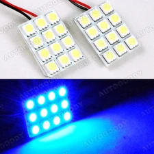 2 x Ultra Blue LED Panel Dome Map Door Light Super Bright 12-SMD