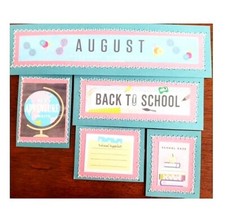 Sewn Premade Scrapbook Page/Sewn Mat Set - 5 pieces: August