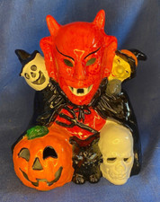 Vintage 1970s Halloween Light Up Color Change Ceramic Lamp Devil Skull Cat Witch