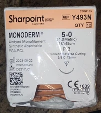 Sharpoint Monoderm, Undyed, 5-0, 18″/45cm, Precision Reverse Cutting, 13mm, 3/8
