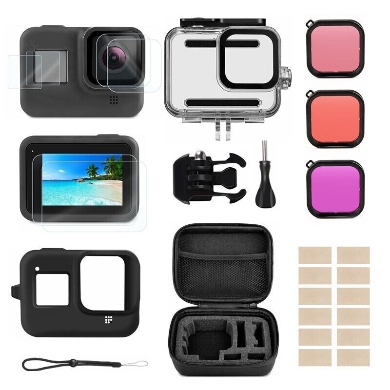 Action Camera Accessories Kit for Gopro Hero 9/8 Waterproof Housing Lens Filters-image