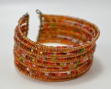 Handmade Design Wire Wrap Beaded Cuff Bracelet Multi-colored Beads