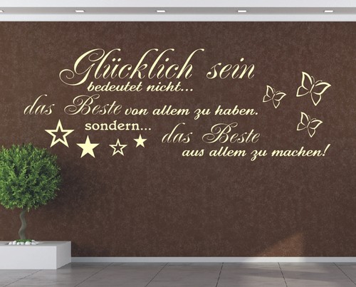 Wandtattoo 'Glücklich' – Selbstklebender Spruch-Aufkleber 90x30 Cm, Schwarz, Aus PVC