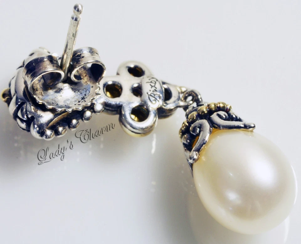 🦋 Pendientes colgantes PARE HE Barbara Bixby diamantes perlas blancas oro de ley 18 quilates Foto 2 de 4
