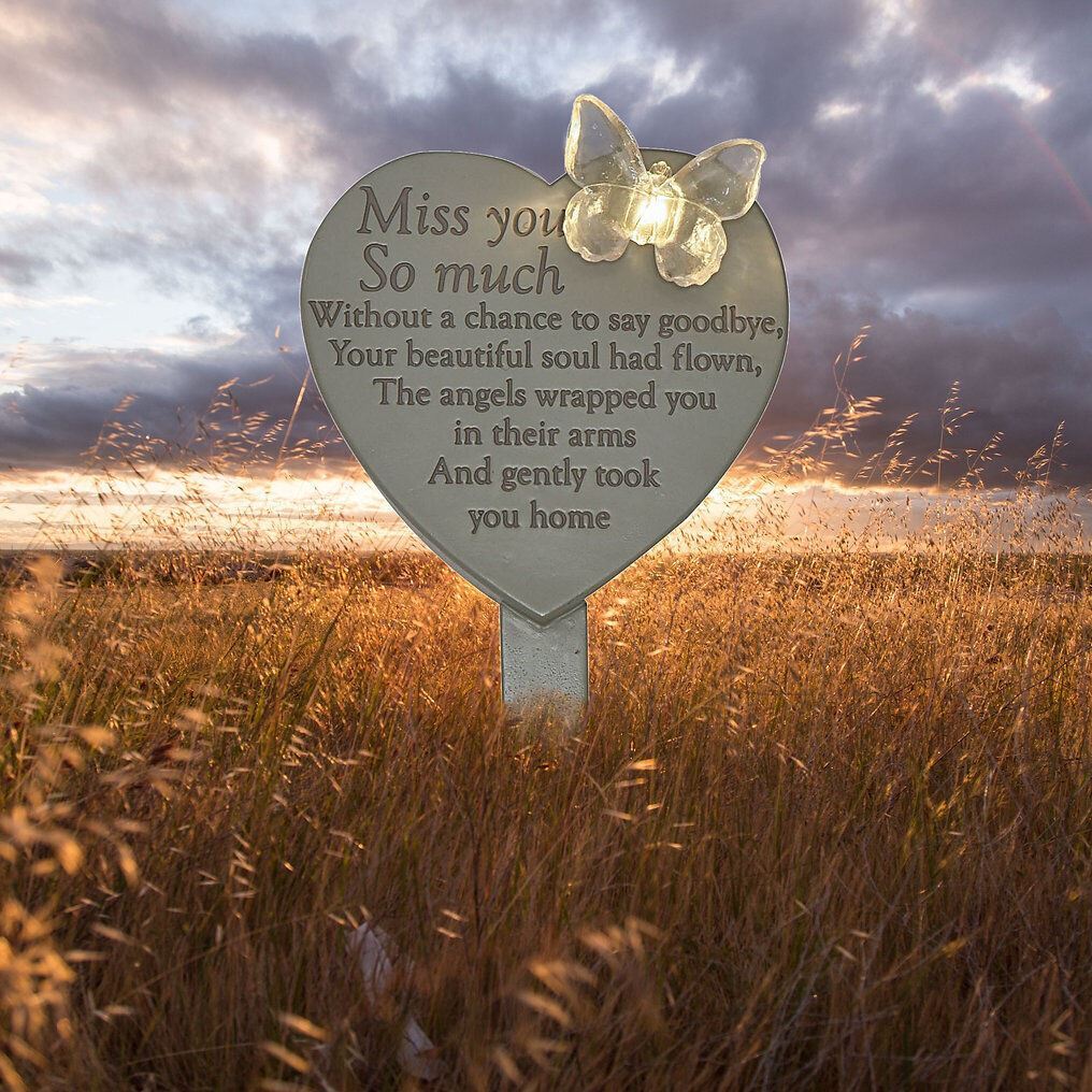 Miss You So Much Solar Light Up Graveside Heart Stake, Memorial Plaque, Tribute