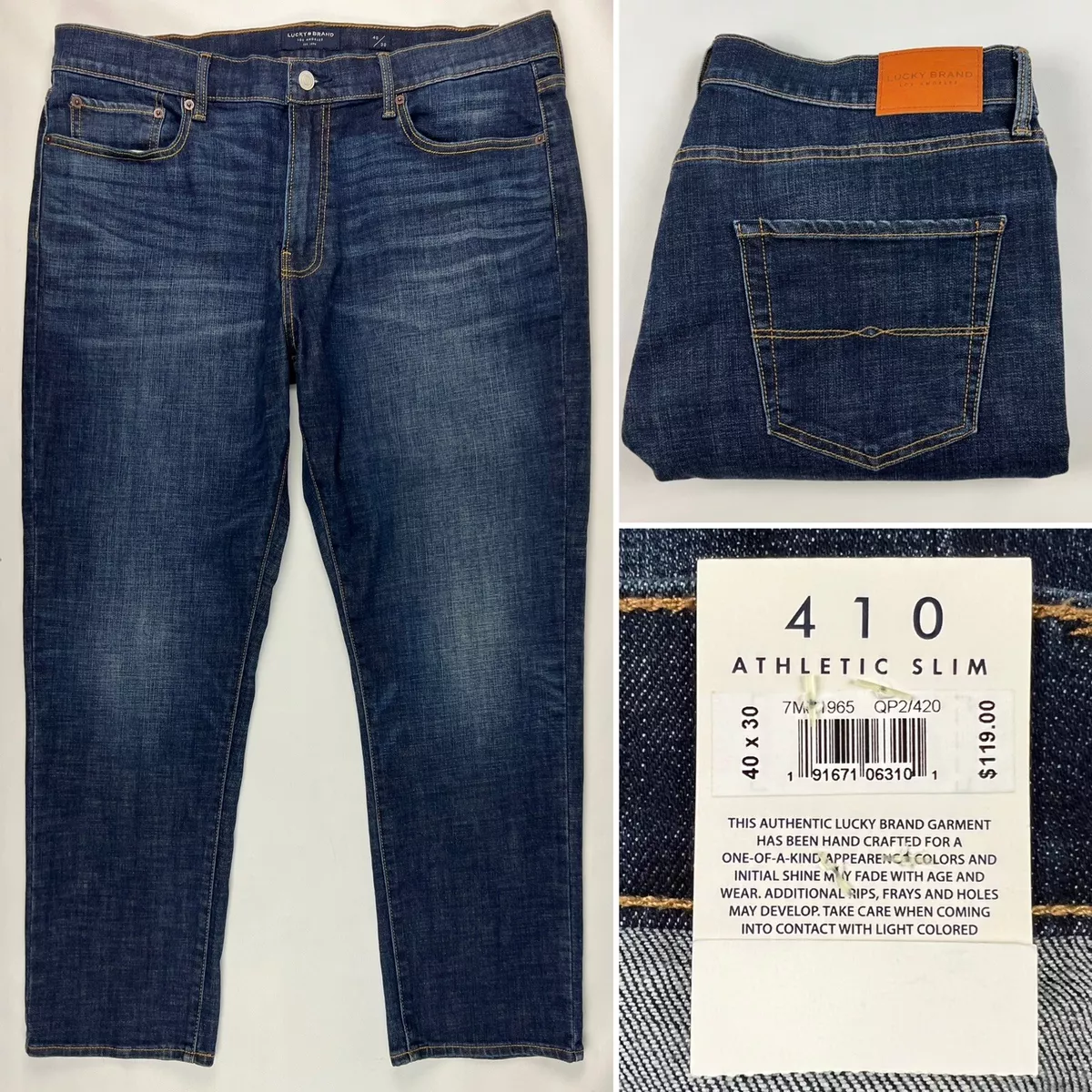 Lucky Brand Jeans Men's 410 Athletic Slim Fit Denim Blue Size 40 x