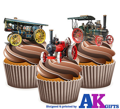 PRECUT Vintage Mamod Traktionsmotor 12 essbare Cupcake Topper Kuchendekoration 