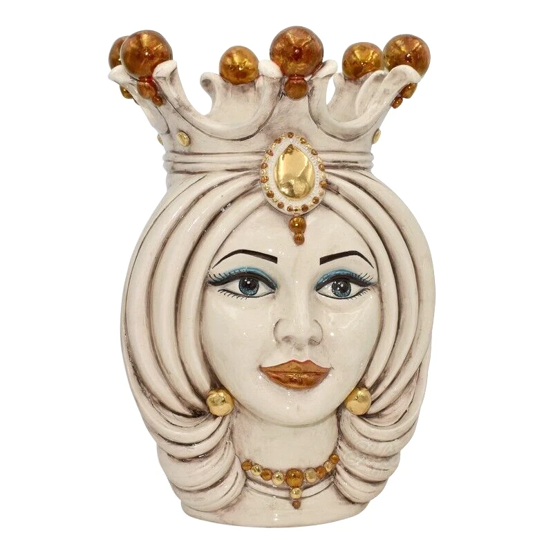 Moors kopf Vasen Keramisch Kunstdruck von Caltagirone Männchen Übertopf Gold - Bild 2 von 2