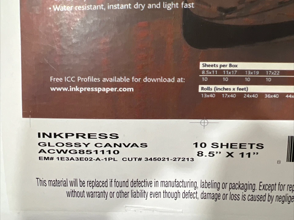 Inkpress Media Glossy Canvas (8.5 x 11", 20 mil, 10 Sheets) New Open Box - Image 4 of 4