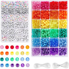 4000Pcs Pony Beads Kit, 2400 Rainbow Kandi Beads 1600Pcs Letter Beads 24 Colors