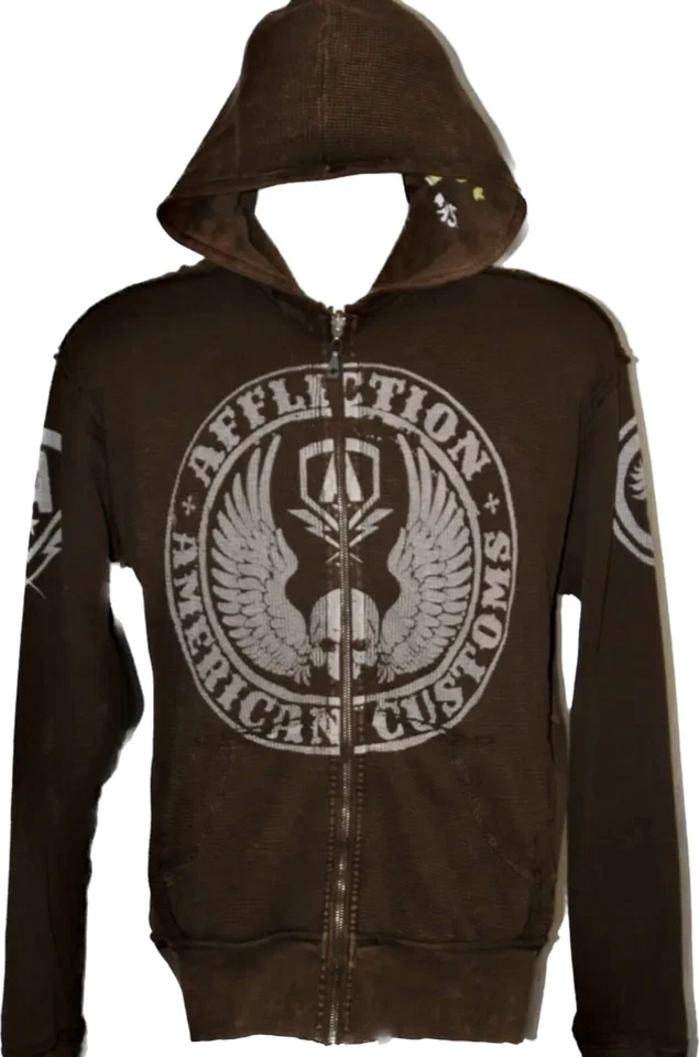 AFFLICTION АМЕРИКАНСКАЯ ТАМОЖНЯ МОТОКЛУБ РЕВЕРСИВНЫЙ КУРТКА С КАПЮШОНОМ РАЗМЕР L - Изображение 3 из 4