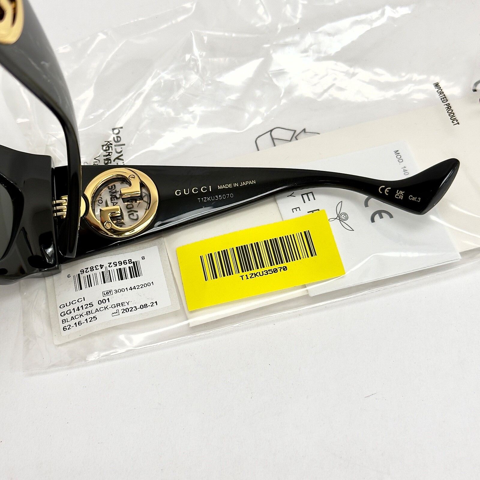 GUCCI 1412 Black Gold Logo Gg1412S Geometric Mask Wrap Unisex Sunglasses 001 image 9