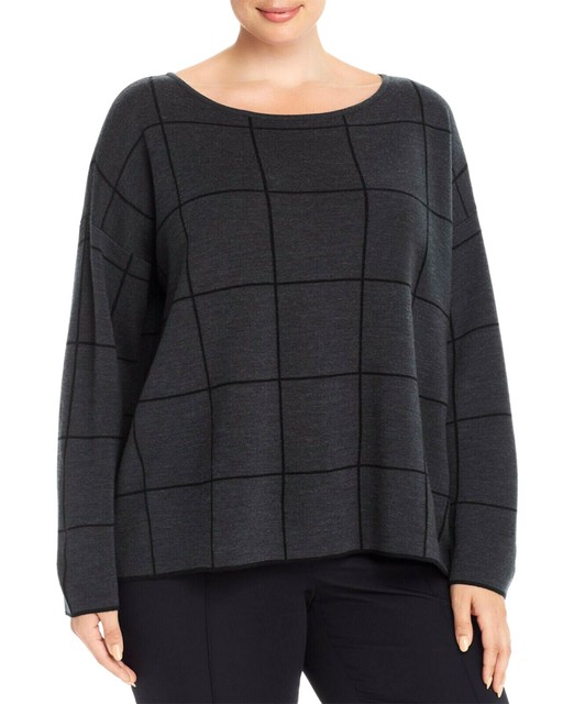 Eileen Fisher Womens Gray Window Pane 