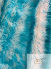 Turquoise 2 Tone Fake Faux Fur Shaggy Long Pile -64" Wide- Fabric By The Yard