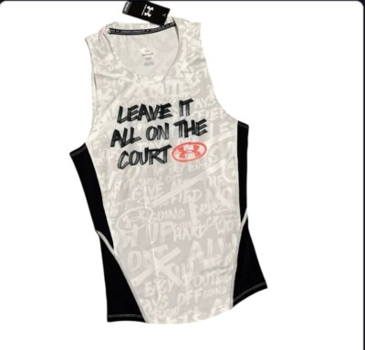 Under Armour Shirt Mens Small Compression Tank Heat Gear White Alter Ego Court