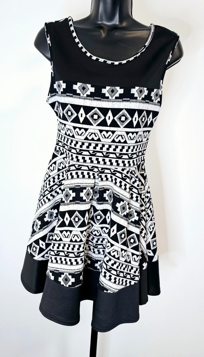 blue dress for baby girl Black and White Aztec Ruffle Sleeve Dress · Filly Flair main image 1