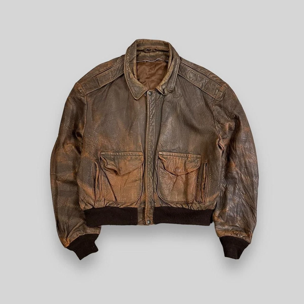 Vintage 80s/90s Schott Boxy Leather Bomber Jacket Brown XL | eBay