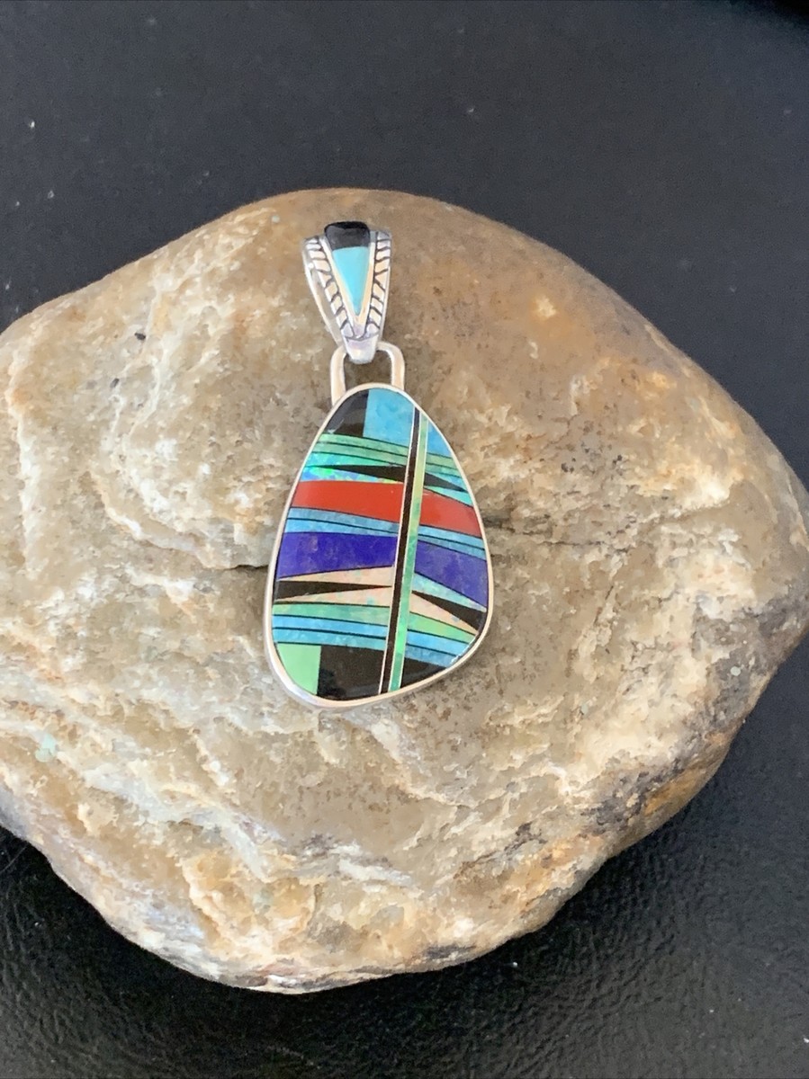 Womens Blue Turquoise Coral & Opal Navajo Sterling Silver