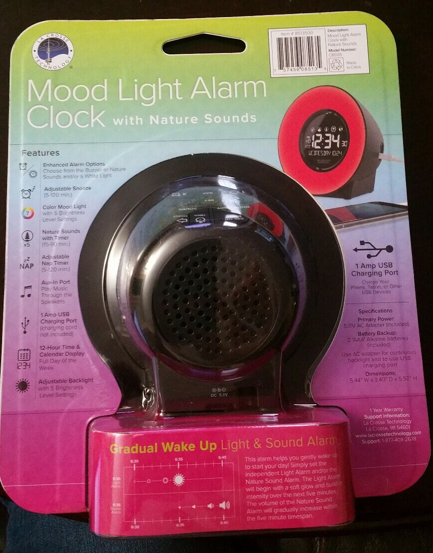 Alarm Clock with 7 Mood Light Color LCD w/ USB Charging Port La Crosse
