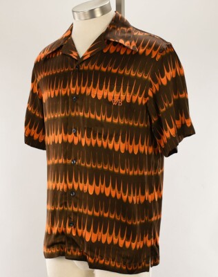 WALES BONNER Brown Orange RHYTHM Short Sleeve Viscose Shirt 50 Italy NWT