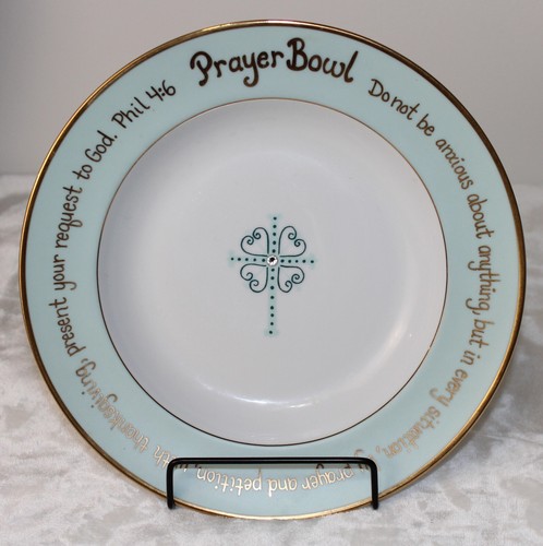 Prayer Bowl The Angie Made In Portugal Philippians 4:6 Blue Green Gold Trim