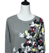 Disney Mickey Mouse Sweatshirt Womens Medium Gray Front All Over Print Crew Neck