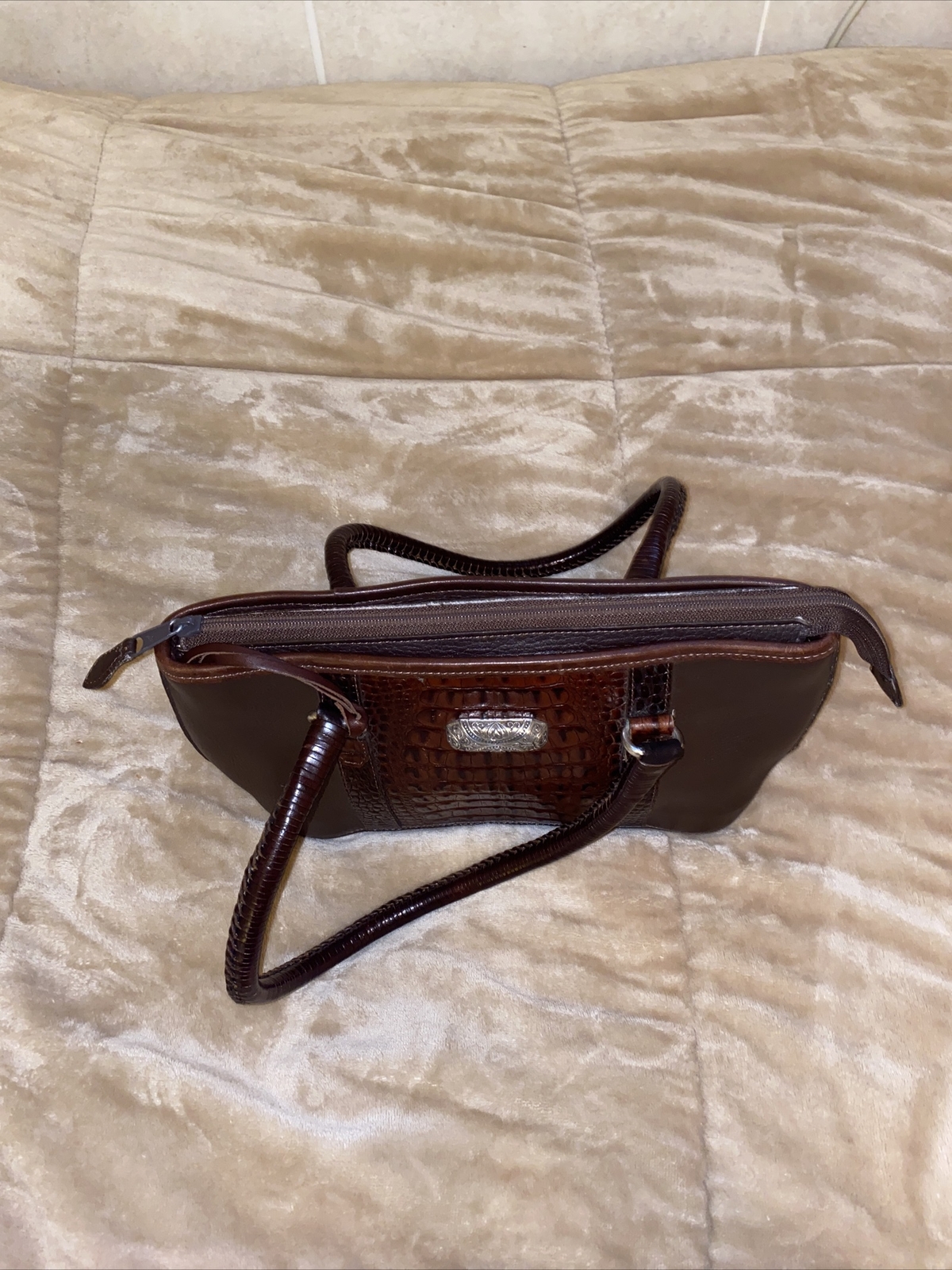 Brighton Solid Brown Crocodile Embossed Double Ha… - image 6